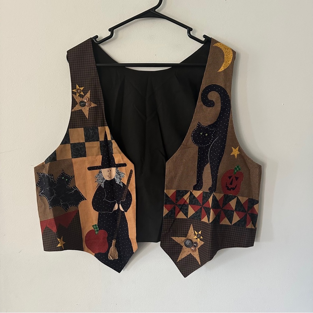Vintage Black Brown Halloween Patchwork Vest